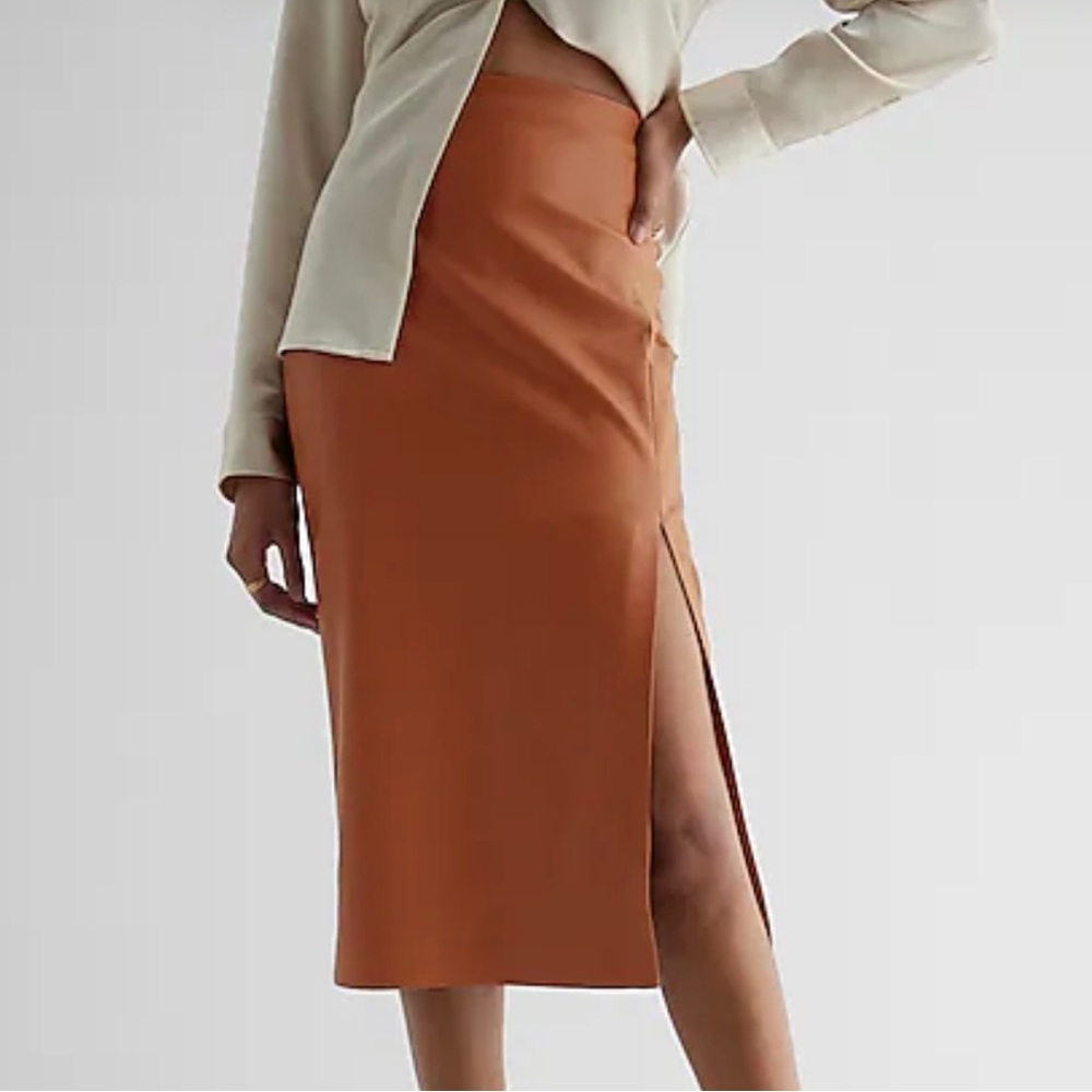 Forever 21 Faux Leather High Waisted Pencil Skirt Women’s SZ Large in Camel